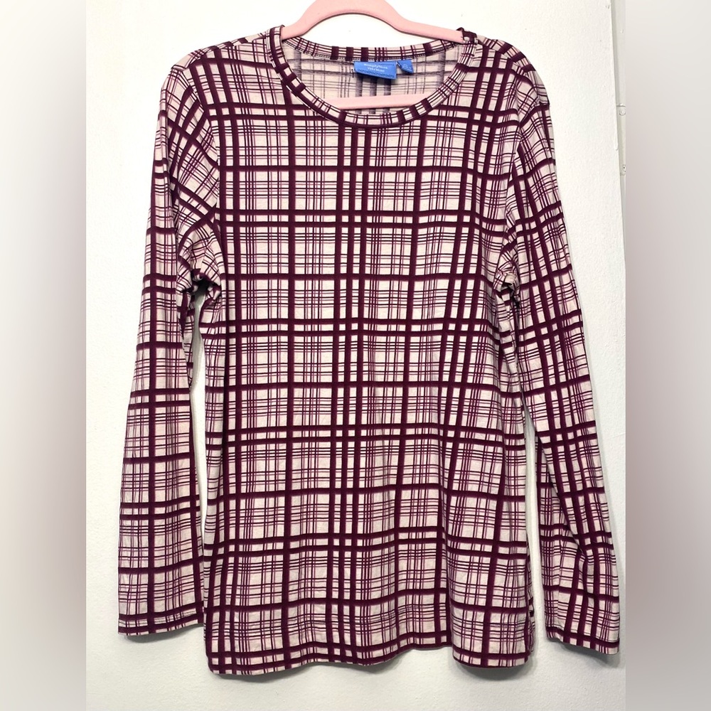 Simply Vera Wang Maroon Plaid Long‎ Sleeve Top XL